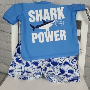 NWT Carter's blue shark swim shirt and trunks